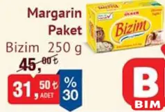 BİZİM PAKET MARGARİN 250 G fiyat ve kampanya bilgisi